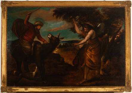 Balaam and the Angel, 17th century Italian school: Oil on canvas. Measures: 157 x 107 cm, framed measures: 171 x 119 cm