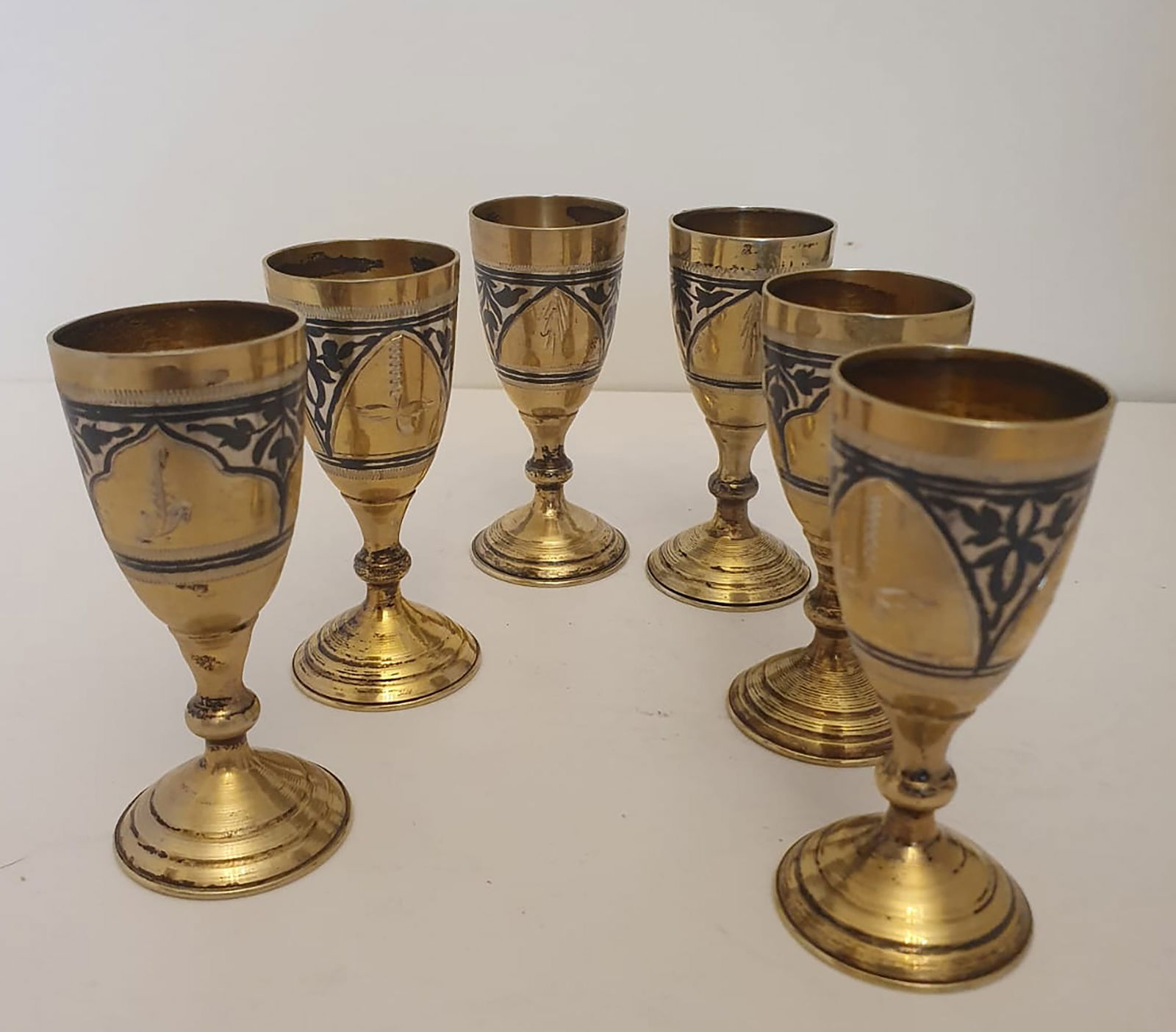 Set of six Russian sweet wine glasses or egg cups in gilded sterling silver, Soviet era: 7.5 cm, 203 g