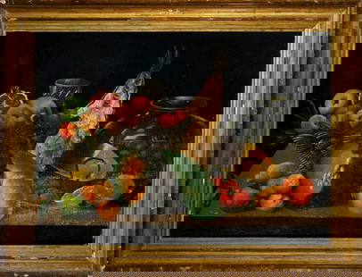 Oil painting on canvas, still life of fruit, 19th century: 78 cm x 56 cm and 92 cm x 71 cm
