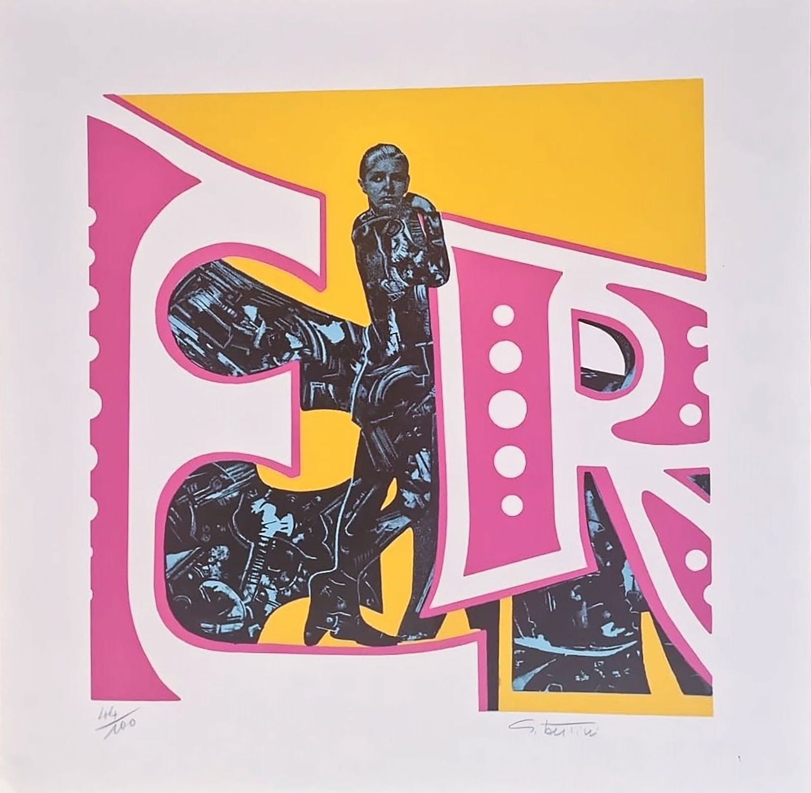 GIANNI BERTINI (Pisa, 1922 – Nice, 2010) – Pronto soccorso (1980): Four-color screen print on 400gsm Fedrigoni paper, 60 x 60 cm. Signed in pencil in the lower right corner. Copy 44 of an edition of 100 Arabic-numbered copies. Publisher: Giampaolo Prearo. Work in exc