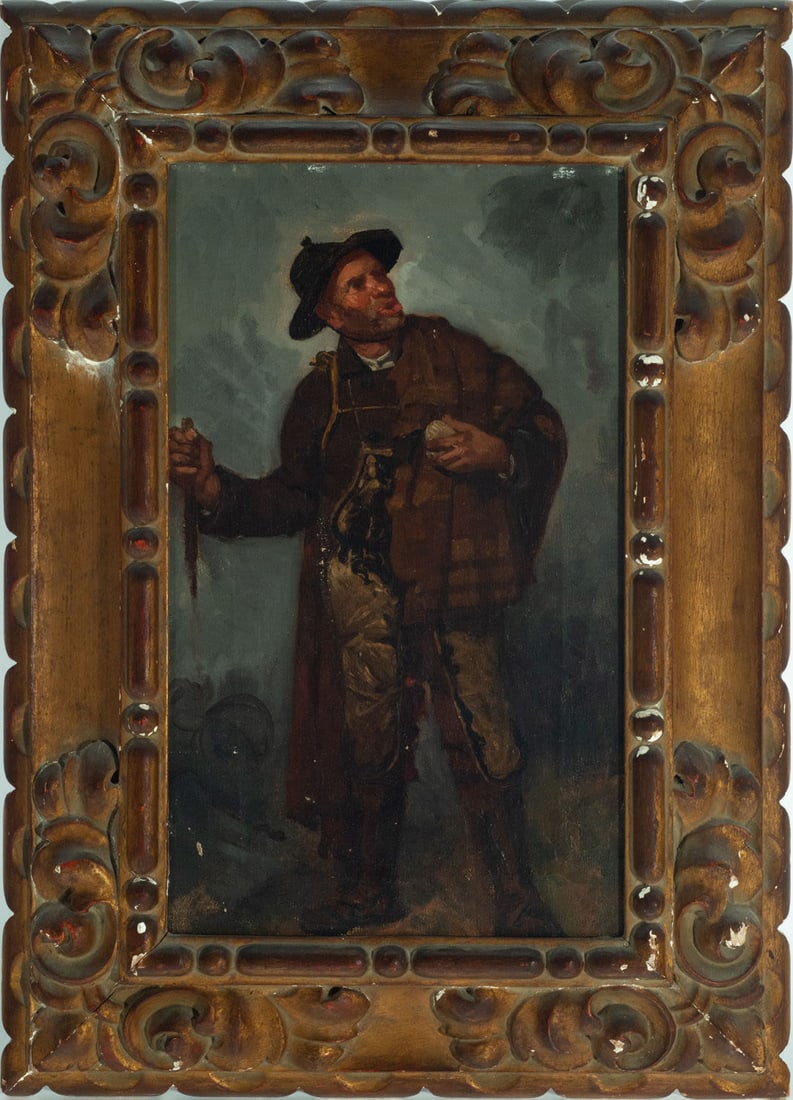 Sketch for portrait of a hunter, circle of Ignacio Zuloaga (Éibar, July 26, 1870-Madrid, October: Oil on canvas, framed dimensions: 57 x 41 cm, unframed dimensions: 41 x 25 cm