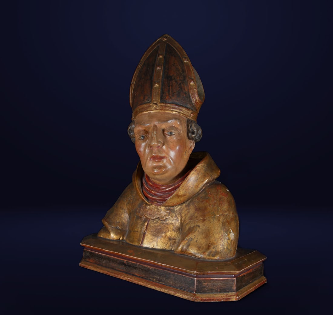Important life-size Bishop Reliquary Bust, Renaissance Work from Cologne, Southern Germany, mid-16th (1 of 12)
