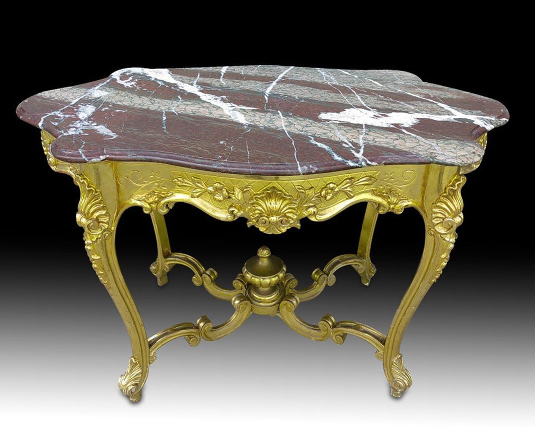Distinguished French Table in Marble and gilded wood, XIX century (1 of 10)