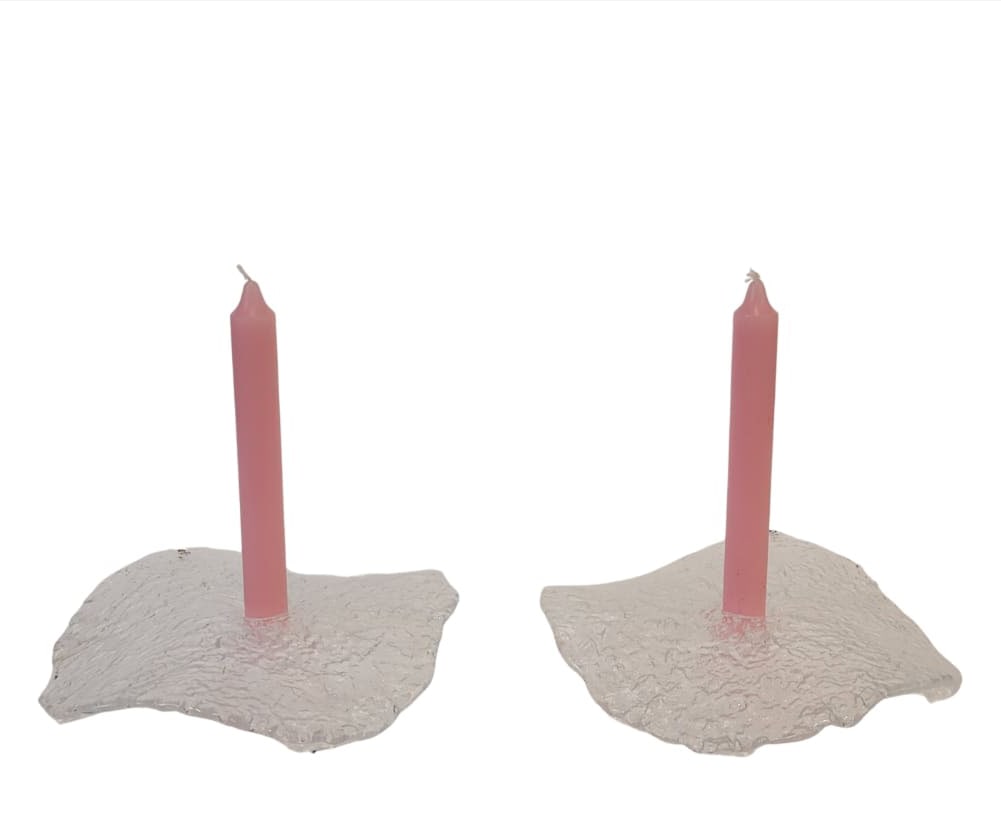 PAIR OF “MANET?? CANDLESTICKS, ONE BY WESTERBERG FOR PUKEBERG, GLASS, 1970s – SWEDEN: Material: Glass Manufacture / Firm: Pukeberg Designer: Uno Westerberg Model: “Manet” Style: Vintage, Scandinavian Period: 1970s Country of origin: Sweden Good condition according to its age an