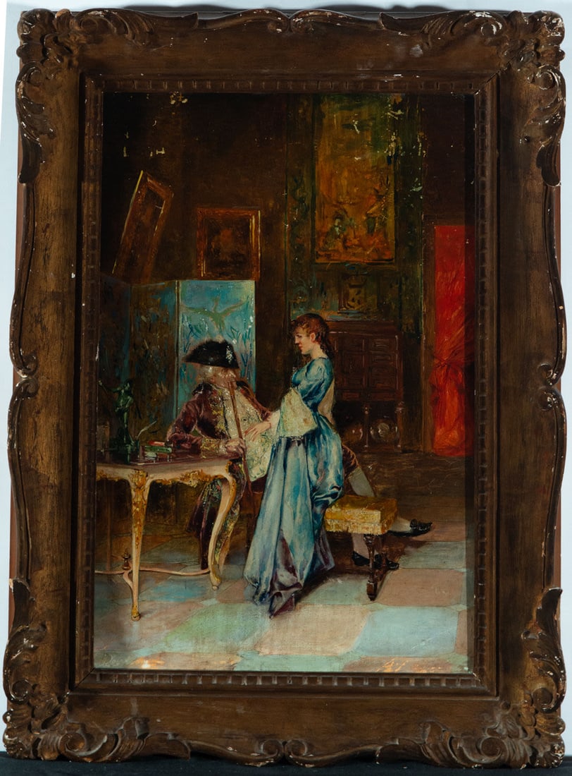 Gallant scene on panel, Italian, 19th century (1 of 6)