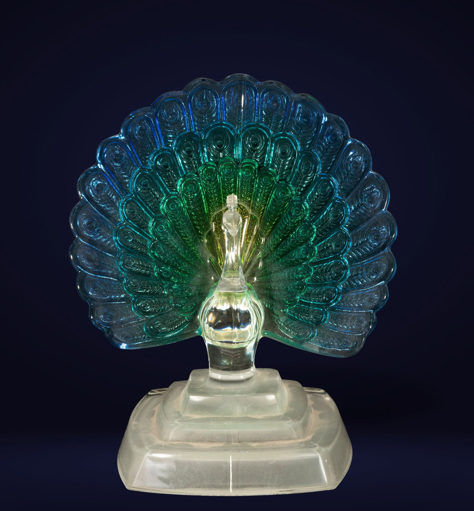 Peacock in Lalique Crystal, 20th Century: 23 x 18 cm