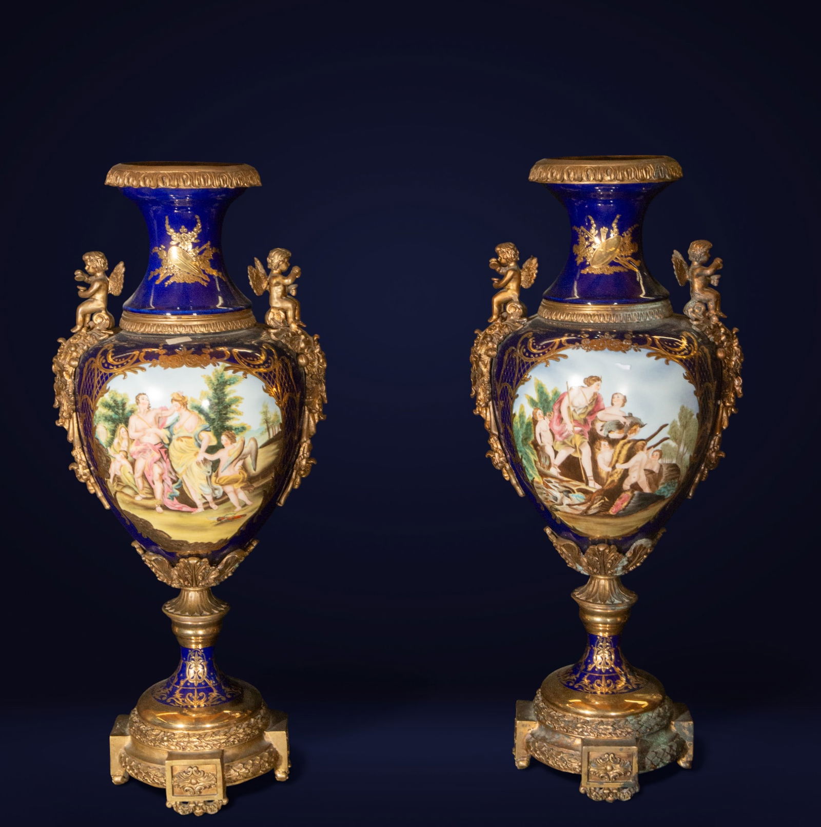 Pair of porcelain and gilt bronze vases. French School. 20th century. (1 of 3)