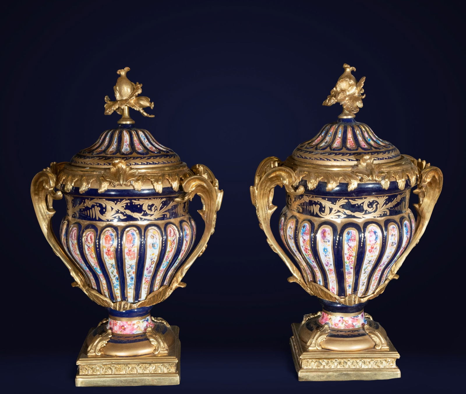 Pair of lidded porcelain and gilt bronze vases. French School. 19th century. (1 of 4)