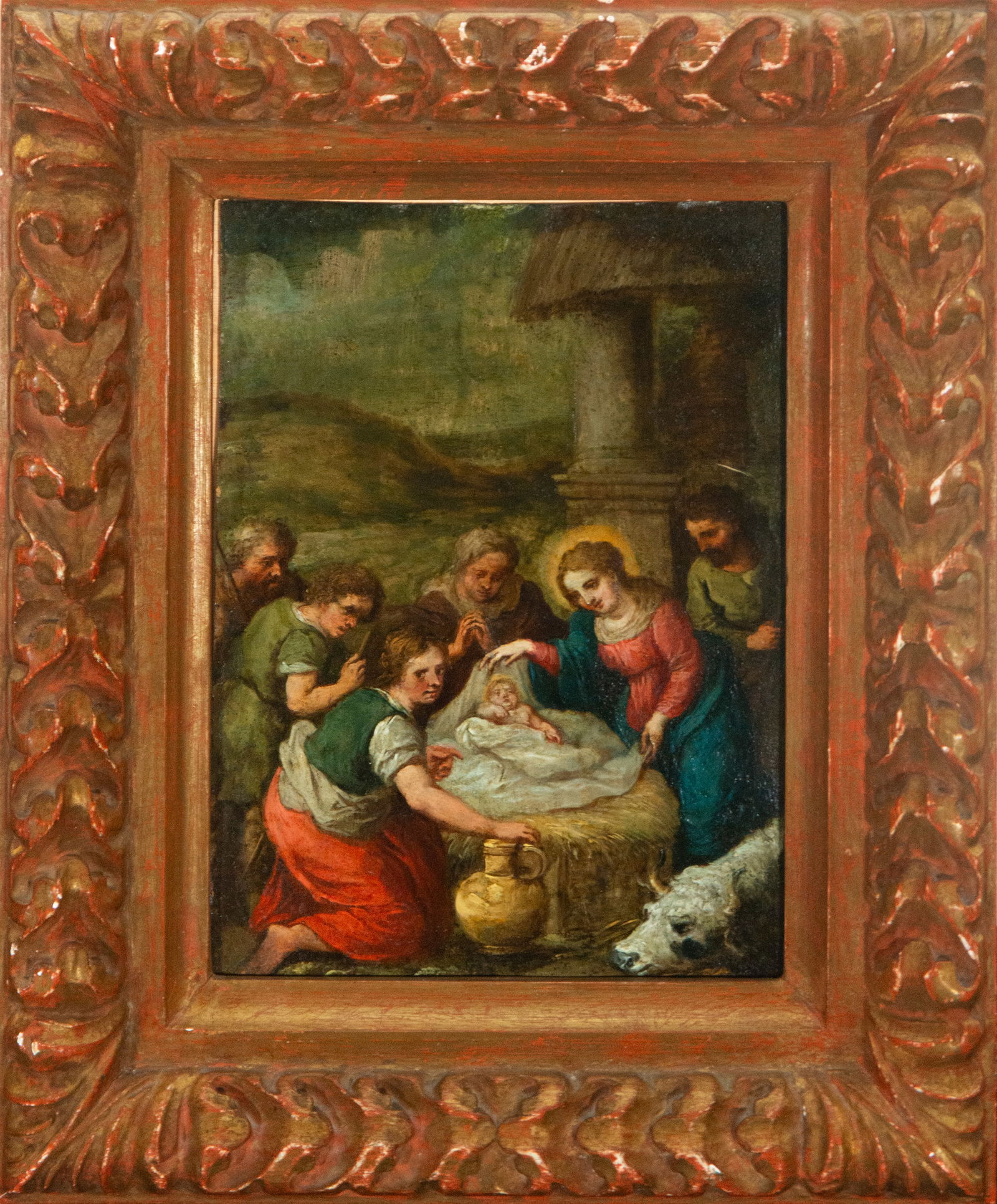 The Nativity, Circle of Abraham Bloemaert, 17th Century: Oil on copper. Dimensions: 21 × 16 cm; 32.5 × 27 × 4 cm (frame). Scene of the Nativity of Christ with the Virgin Mary, Saint Joseph, and the shepherds, rendered with delicate color and golden light