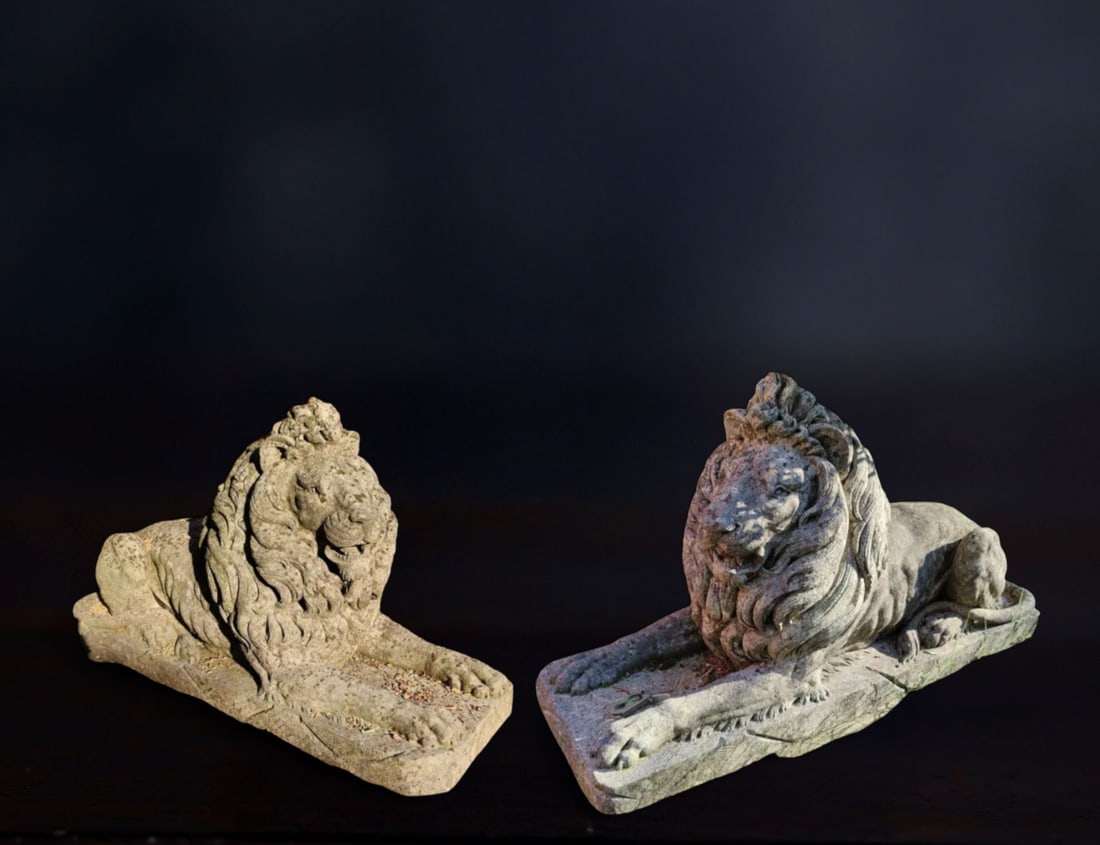 Pair of lions carved from a single block of Vicenza stone, Italy, 19th century (1 of 9)
