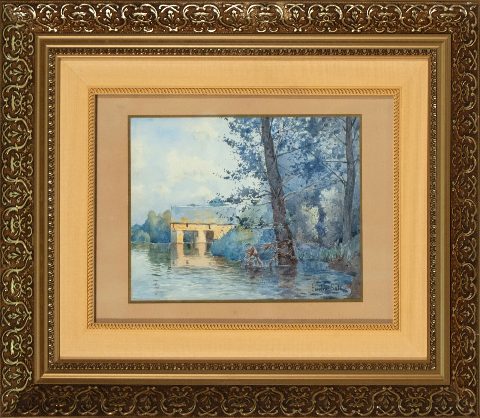 River Landscape, Signed Emilio Sala, Spanish School, 19th Century (1 of 4)