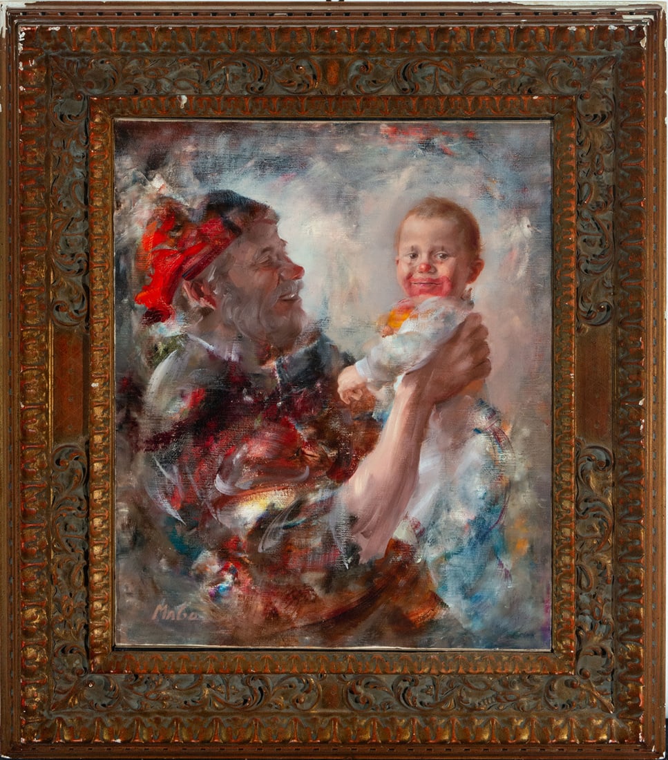 Clown with Child, Italian Post-Impressionist School, signed Mabo (1 of 5)
