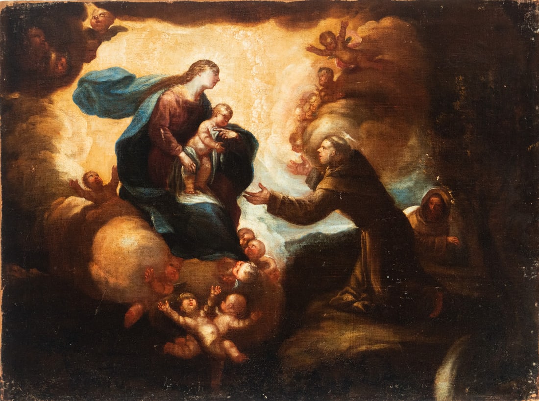 Virgin and Child Appearing to Saint Francis, Italy, Bolognese School, 17th century (1 of 4)