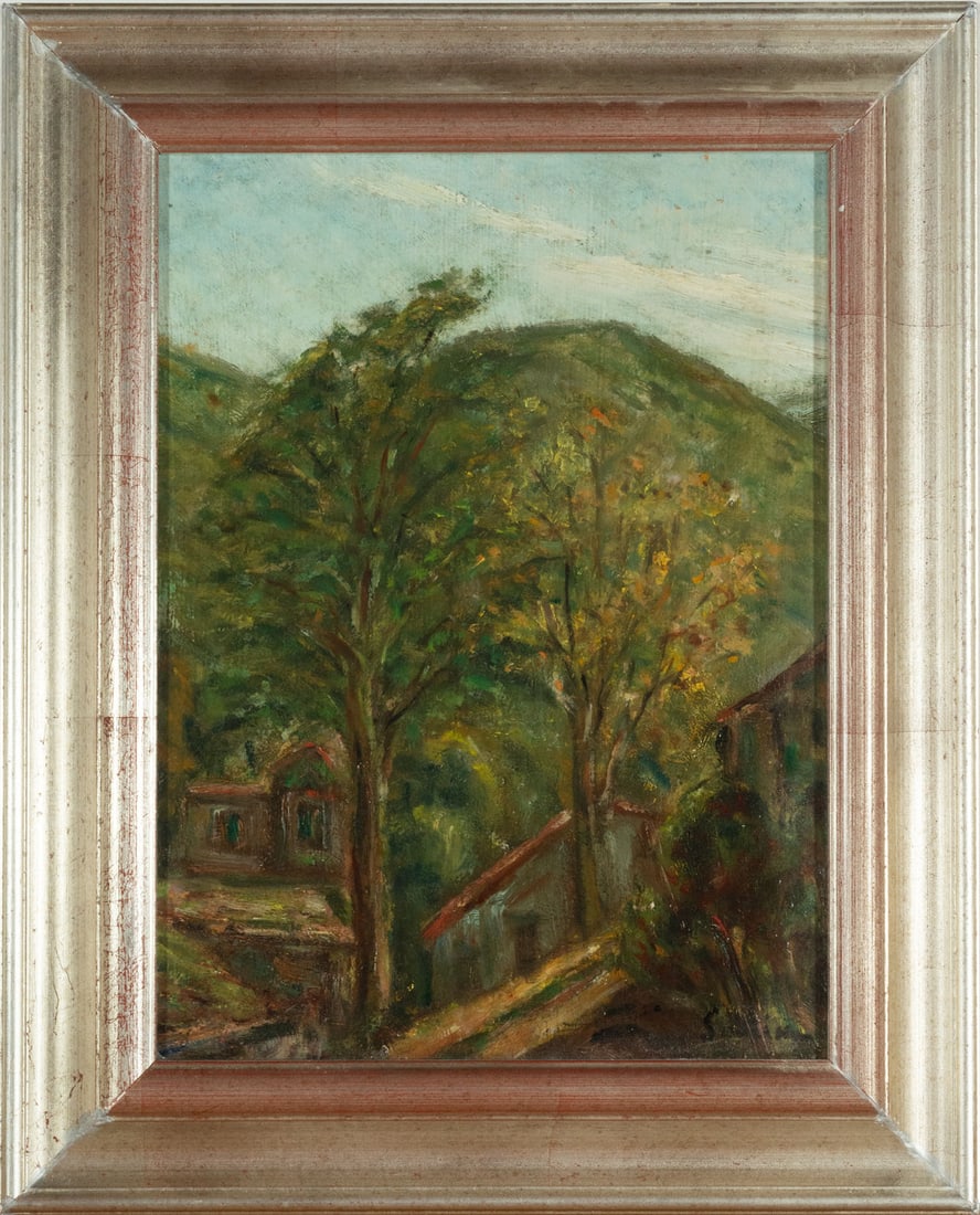 CHAIM SOUTINE (Smilavichy, Belarus, 1893 – Paris, 1943) Landscape with Houses Among Trees (ca.: Oil on panel. Signed in the lower right corner. Dimensions: 33 x 25 cm; framed: 42 x 34 cm. We are grateful to Esti Dunow for her assistance in cataloging this work. Certificate of authenticity writte