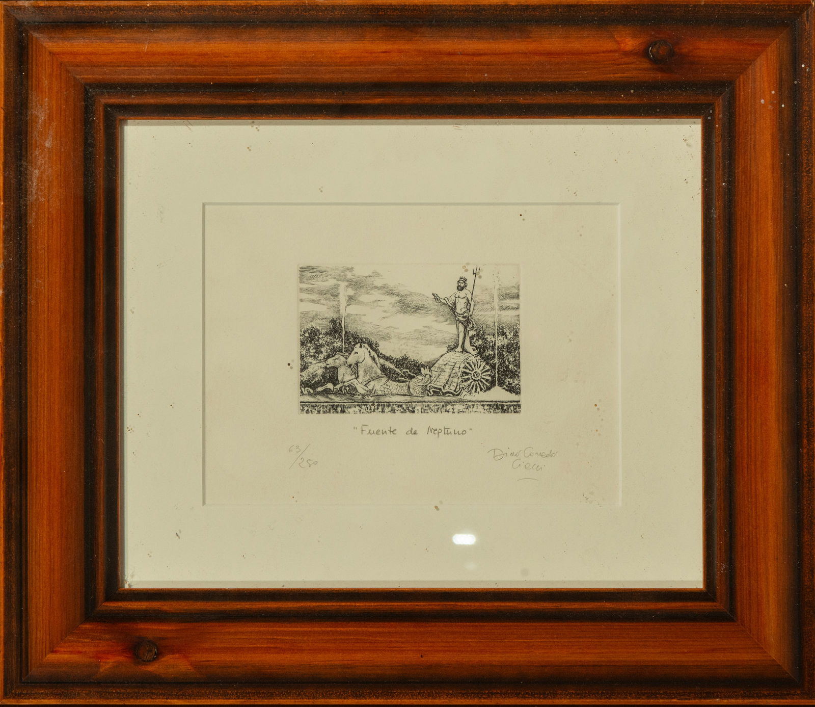 Dino Corrado Giaci (1953) - Fountain of Neptune: Etching on paper. Dimensions: 9 x 6 cm. Signed and numbered in pencil.