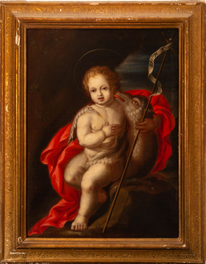 San Juanito, 18th century Italian school: Oil on canvas, framed dimensions: 95 x 74, canvas dimensions: 77 x 56 cm