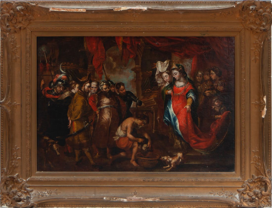 Judith with the Head of Saint John the Baptist, 17th-century Italian school: Oil on panel, 98 x 75 cm (framed) and 74 x 50 cm (panel)