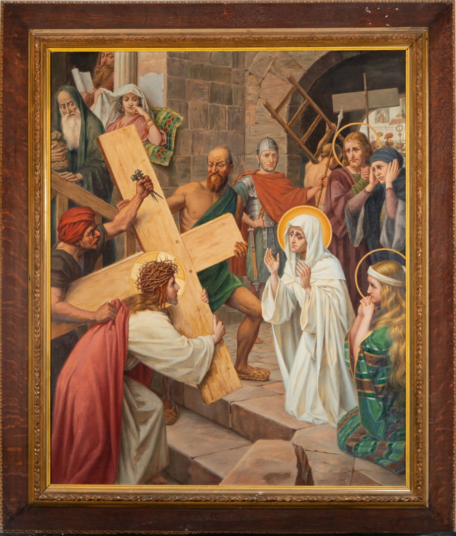 Christ Carrying the Cross, 19th-century Italian school: Oil on canvas, framed, framed dimensions: 110 x 93, canvas dimensions: 90 x 73 cm