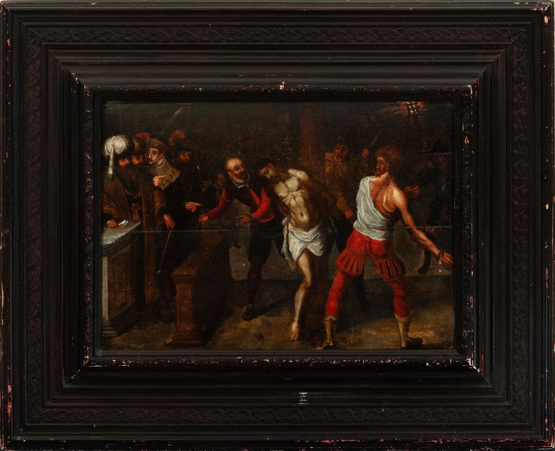 The Flagellation of Christ panel, 16th century Italo-Flemish school (1 of 2)