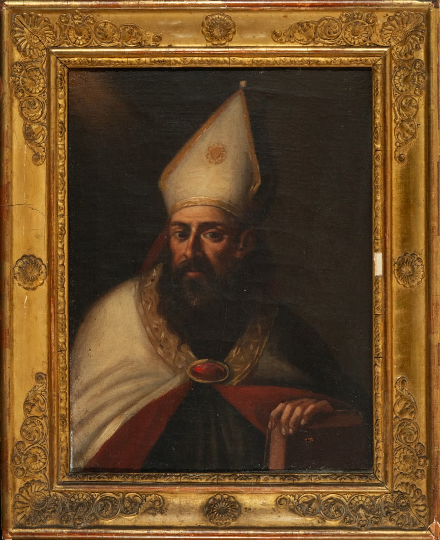 Saint Nicholas of Bari, 18th-century Italian school: Oil on canvas, canvas size: 30 x 24 cm, framed size: 38 x 31 cm