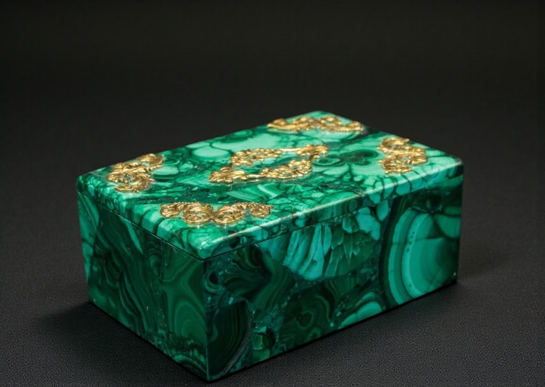 Jewelry casket in malachite with gilded silver mount. Russian School. 19th Century (1 of 4)