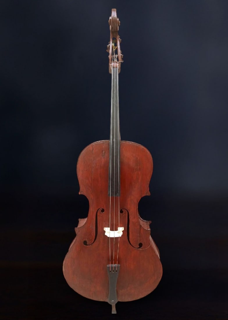 Antique Italian 4/4 double bass, c. 1830, with three gut strings, signed "Rumanello" (1 of 8)