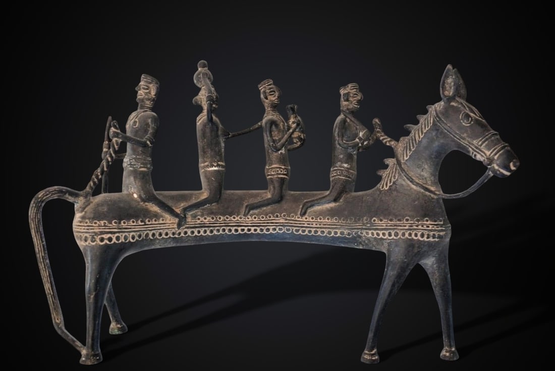 Bronze sculptural group with four warriors on horseback, Nigerian culture, 20th century (1 of 1)