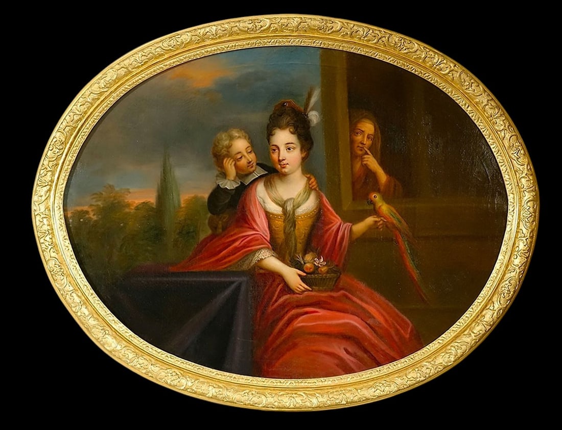 Circle of Jean-Baptiste Santerre (Paris, 1651 – 1717) - Young man with parrot (1 of 3)