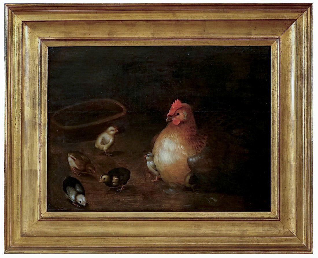 Circle of Melchior d'Hondecoeter (Utrecht, 1636 – Amsterdam, 1695) - Hen with her chicks (1 of 4)