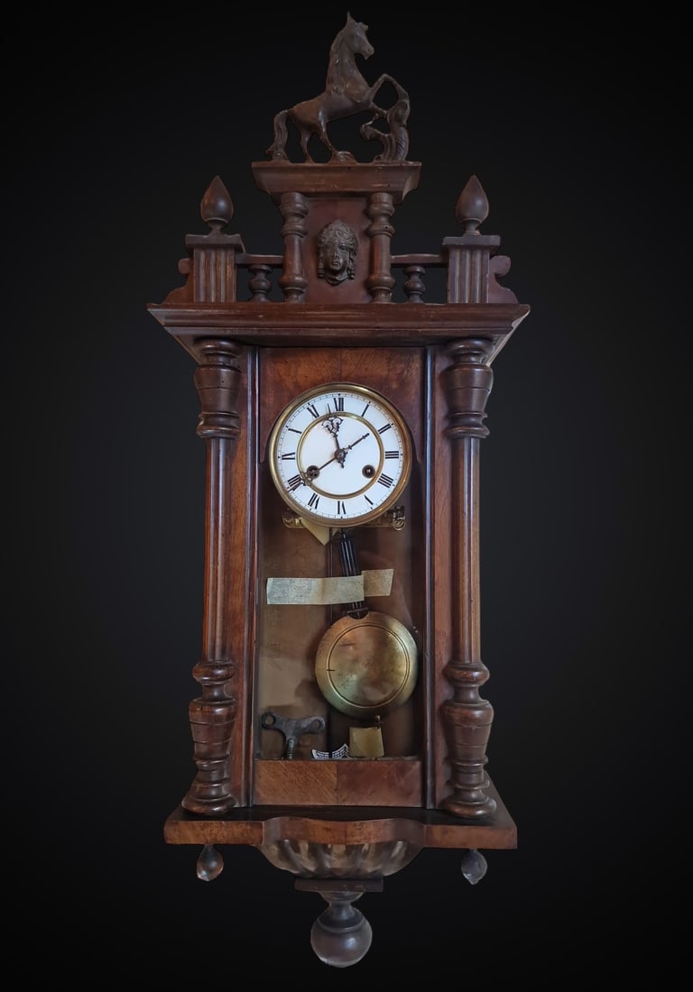 Italian wall clock with rampant horse finial, Italy, 19th century (1 of 6)