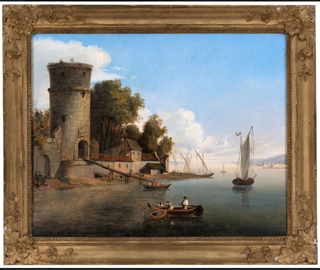 Fishermen near the castle. European Romantic School. 19th century. (1 of 3)