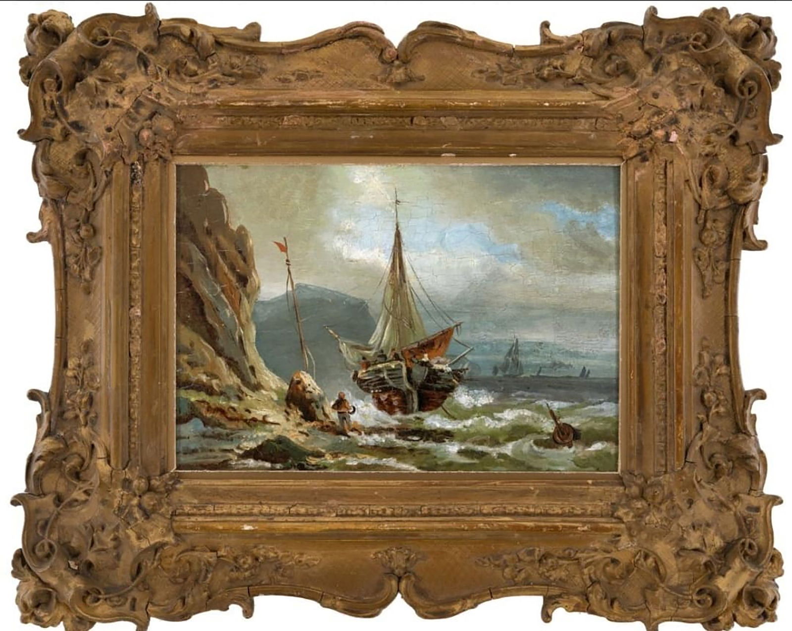 Ship on the shore. European school. 19th century. (1 of 2)