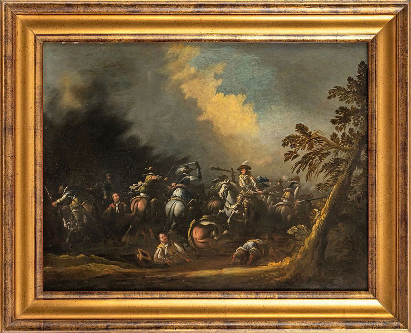 17th Century Italian School - Spanish Tercios at Rocroi: Measurements: 55 x 74 canvas and with gilded wooden frame 75 x 92