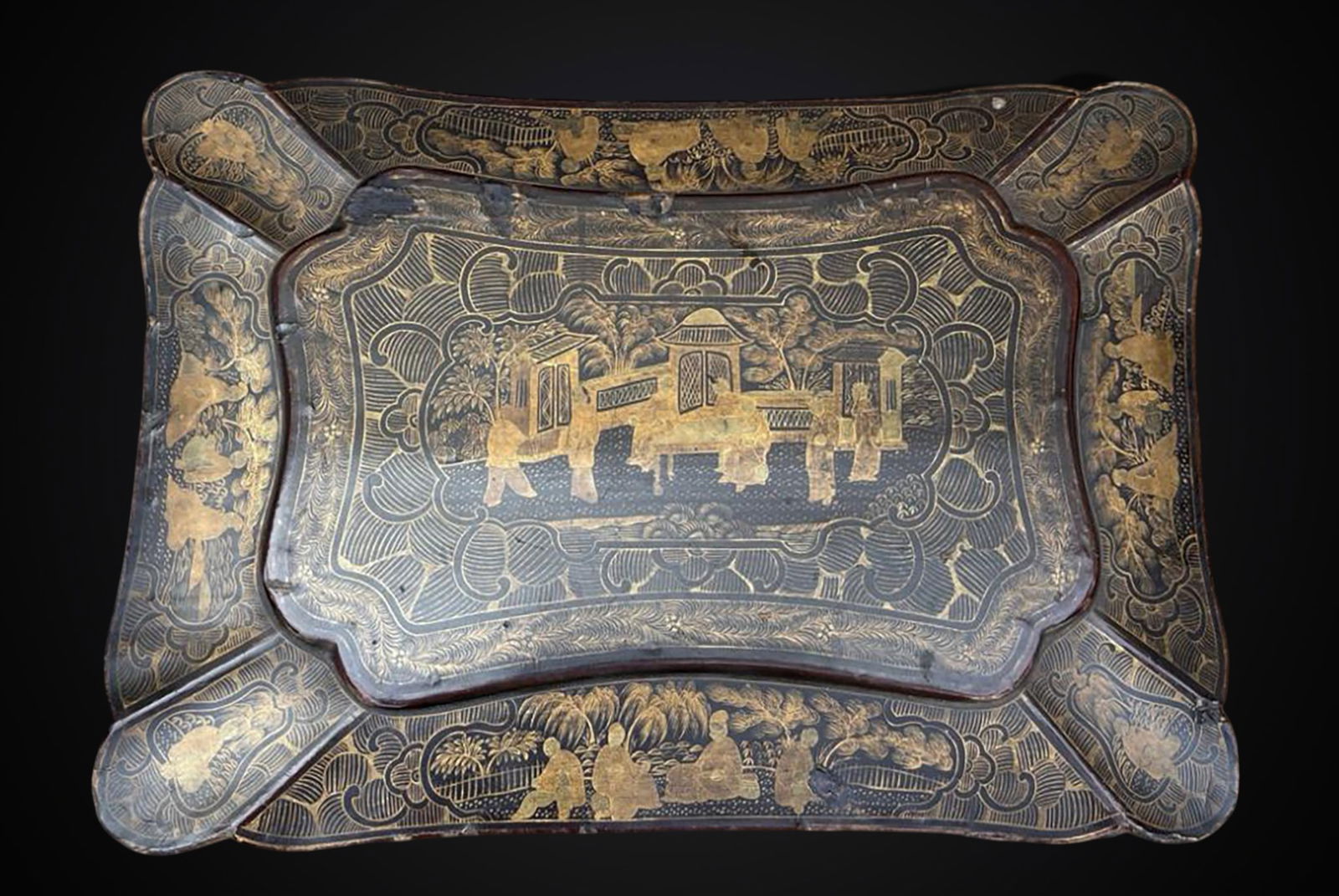 19th-century Canton lacquered Chinese sewing box with chinoiserie (1 of 10)