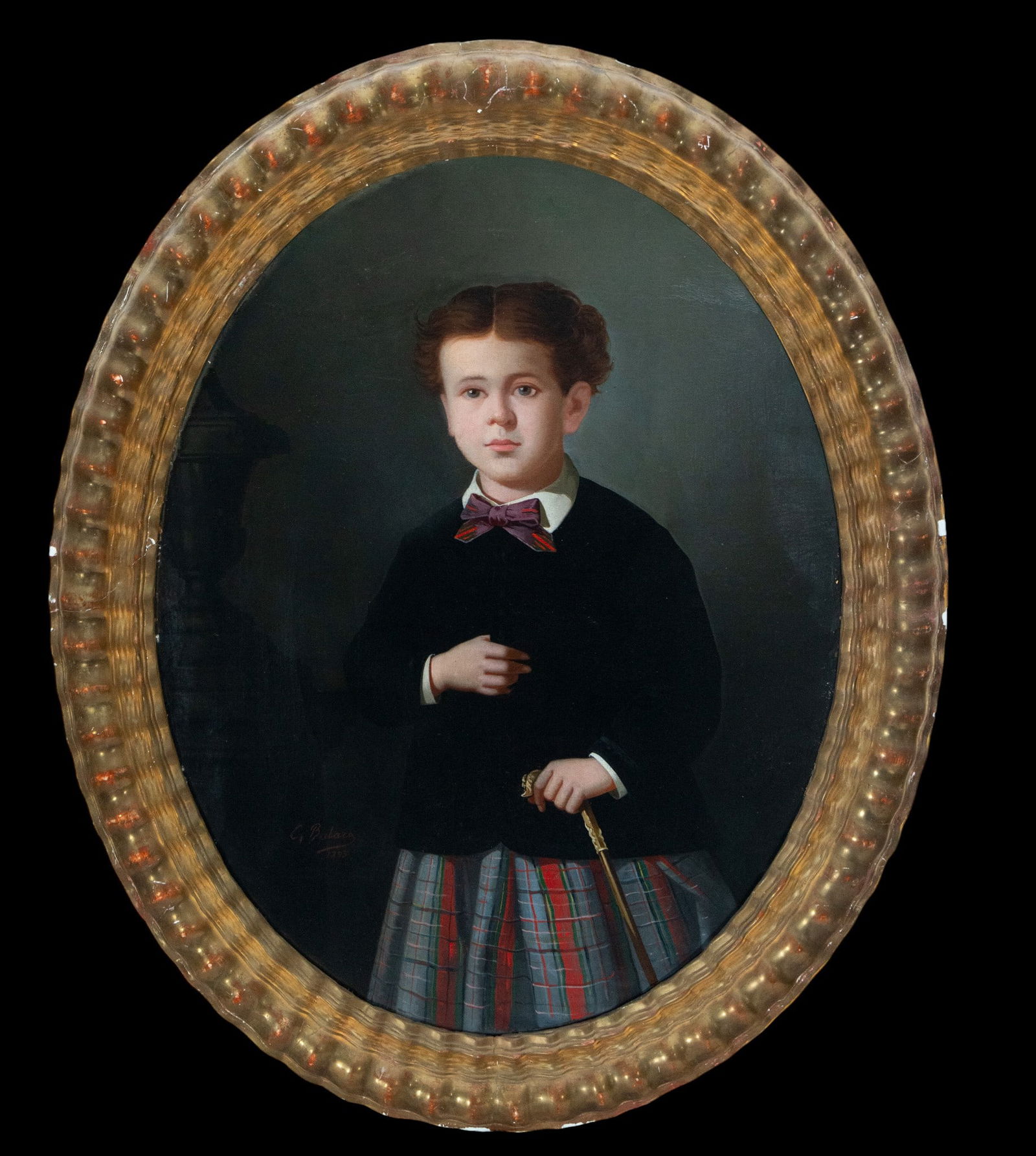 Portrait of a boy with a walking stick. Signed G. Palazzi. Italian School. 19th century. (1 of 5)