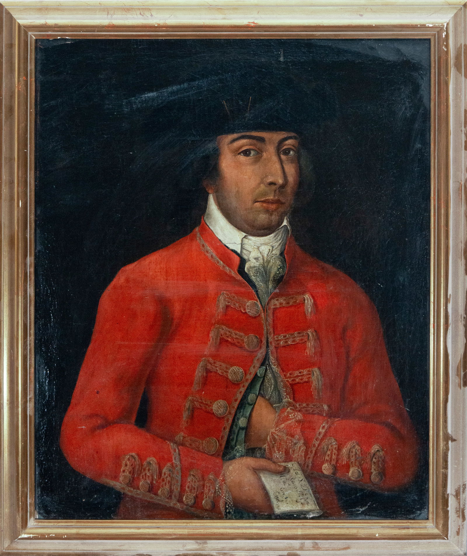 Mexican School, 18th Century. Portrait of Viceroy with a letter for Cádiz: Oil on canvas. Measurements: 79 x 66 cm without frame, 69 x 56 cm