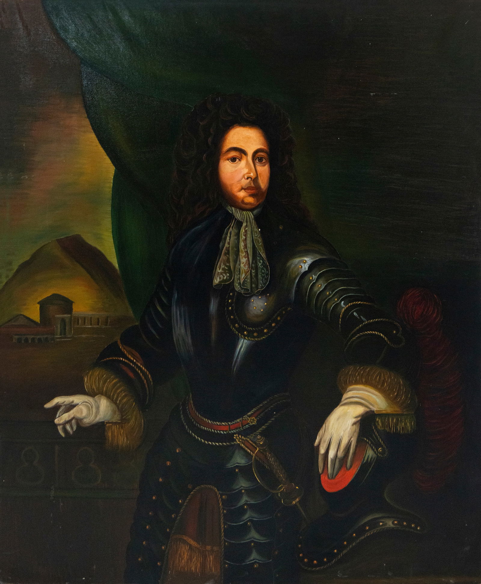 Portrait of a gentleman in armor, Dutch School, 18th century: Oil on canvas. Measurements: 136 x 113 cm.