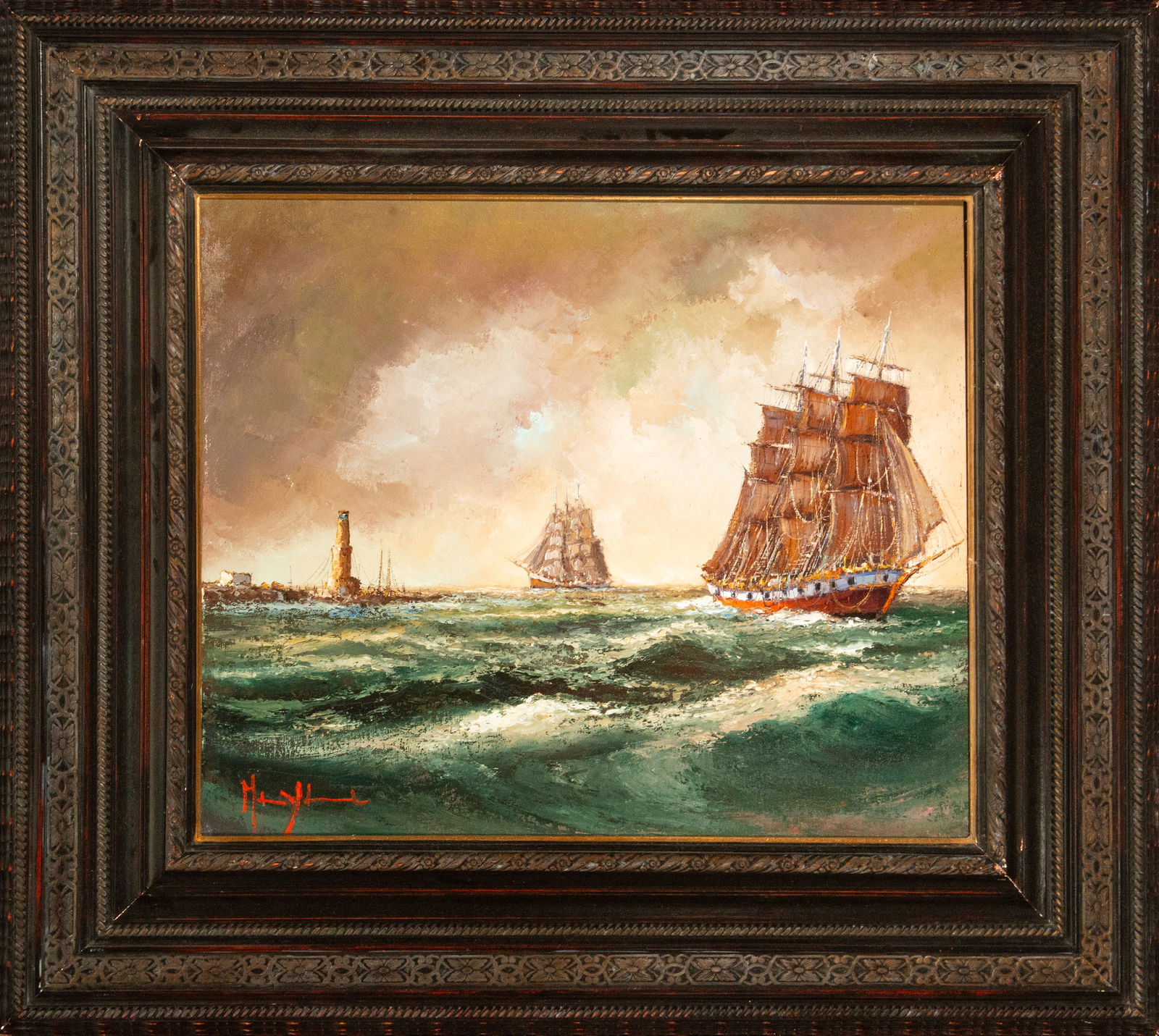 Seascape with sailing ships. European School. 19th century. (1 of 6)