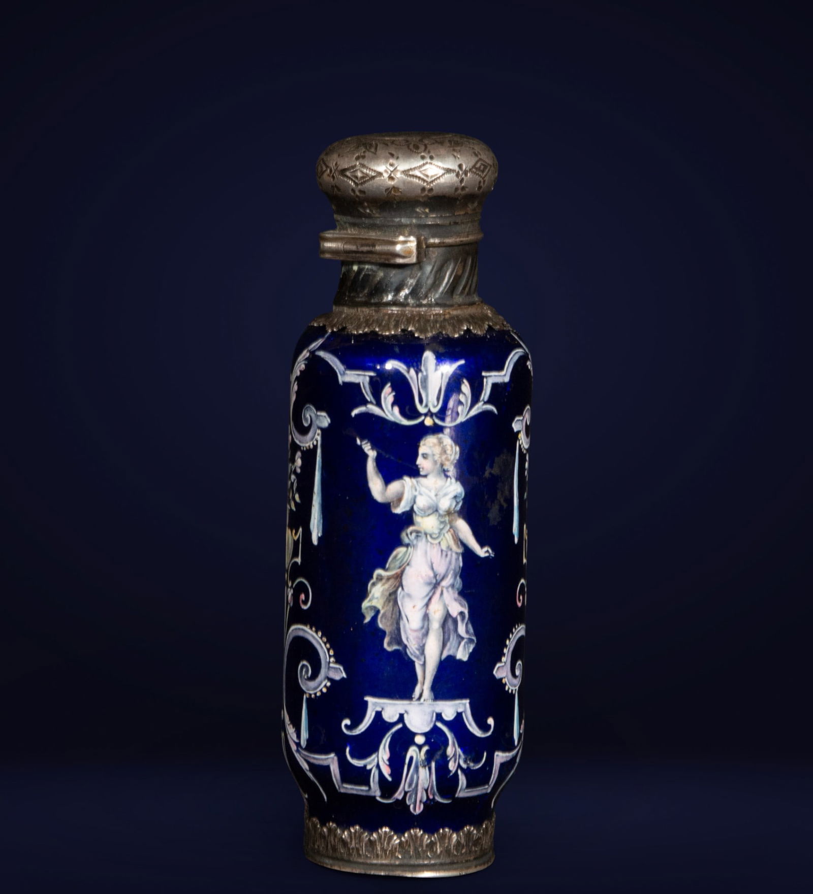 Limoges enamel perfume bottle with silver mount. French school. 19th century. (1 of 3)