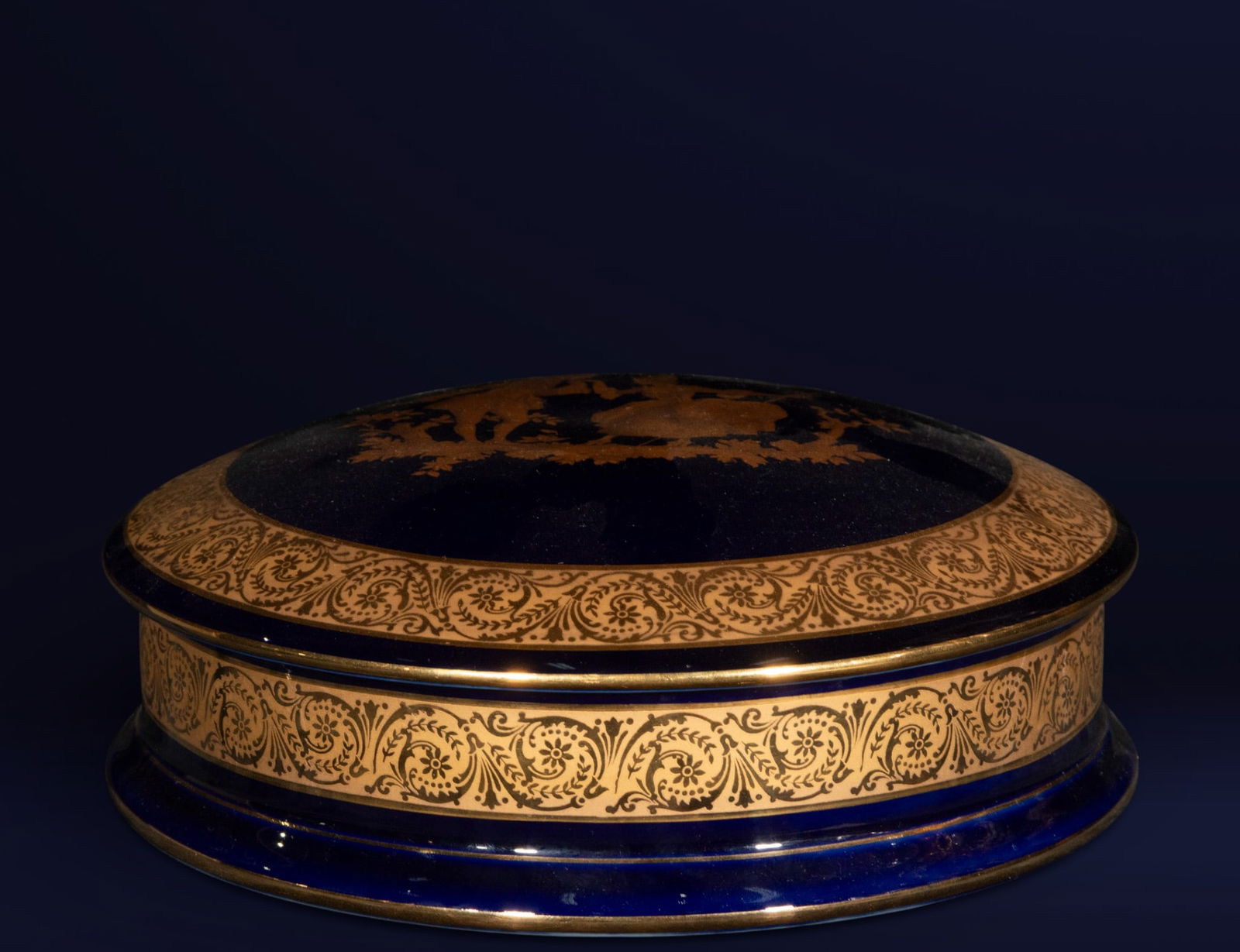 Cobalt blue and gold Limoges porcelain candy dish. French school. 20th century. (1 of 5)