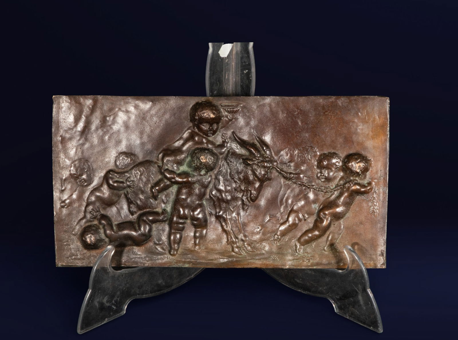 Bronze relief with a scene of children and a goat. European school. 19th century. (1 of 4)