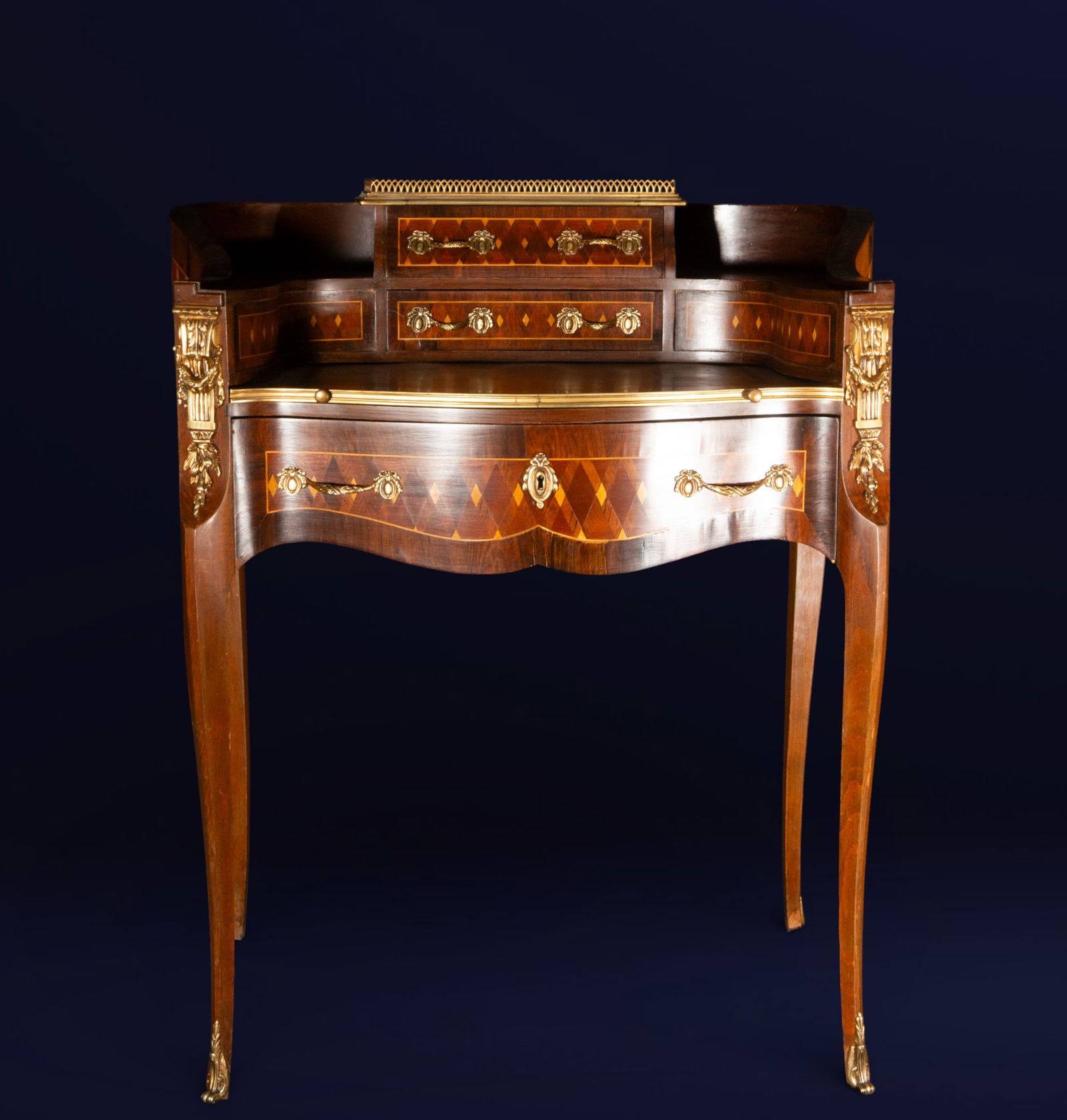 Louis XV style desk in wood marquetry and gilt bronze. French school. 19th century. (1 of 7)
