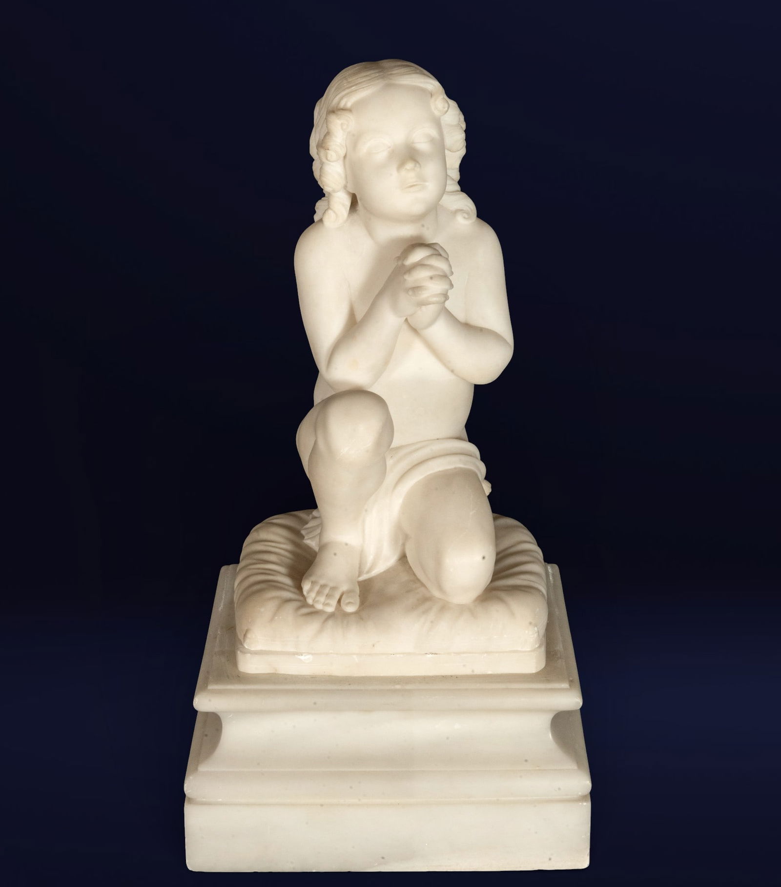Attributed to Giovanni Strazza (Milan, 1818 - ibid., April 18, 1875) Saint John, 19th century: 19th century. Carrara white marble sculpture, in perfect condition, with very fine details, expression, and chiseling. Dimensions: 52 x 26 x 22 cm