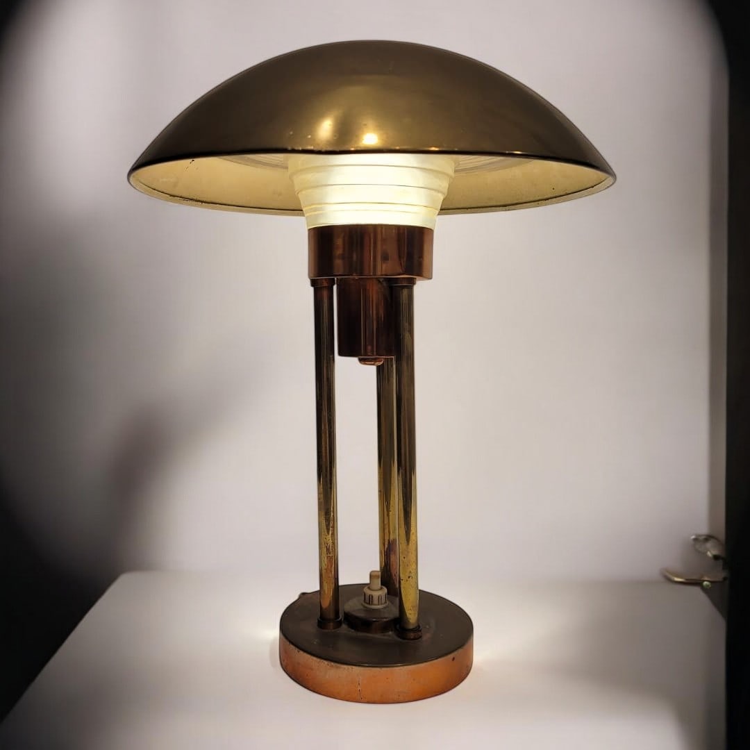 “Mushroom?? table lamp, gilt brass, Claude-Paz Et Silva, Art Deco, 1930s – France (1 of 2)