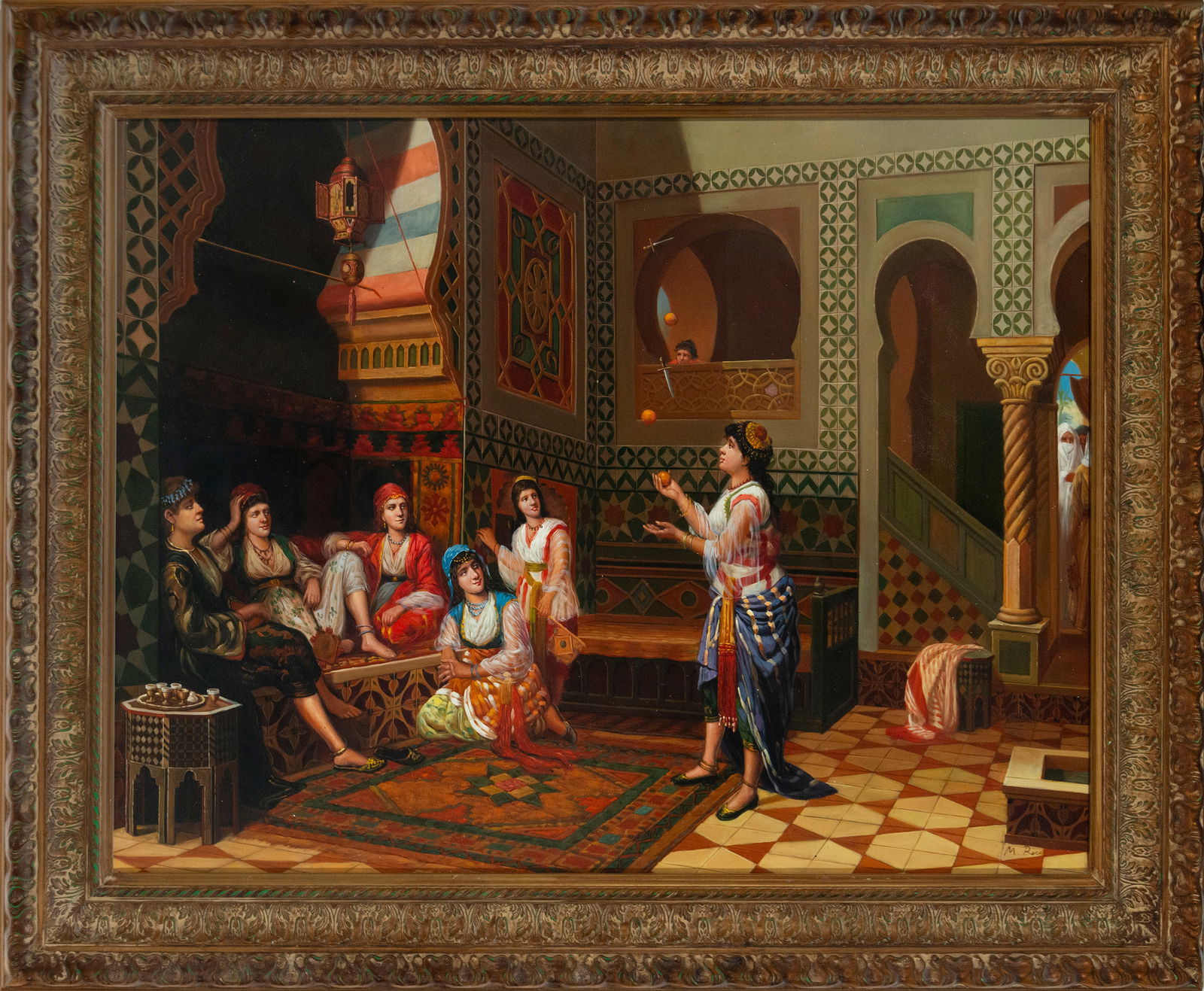 Harem scene. Orientalist school. 19th century. Signed M. Rosa (1 of 4)