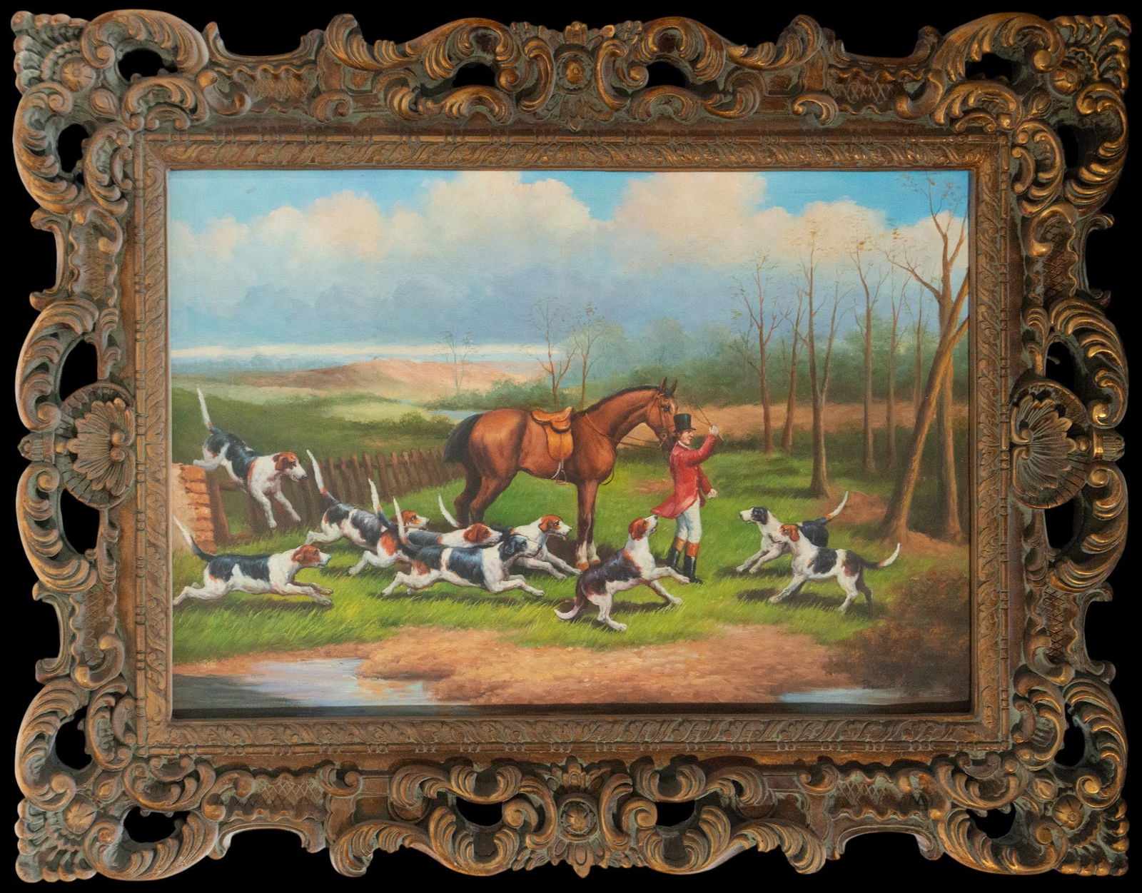 Hunter with a pack of hounds. English school. 19th century (1 of 5)