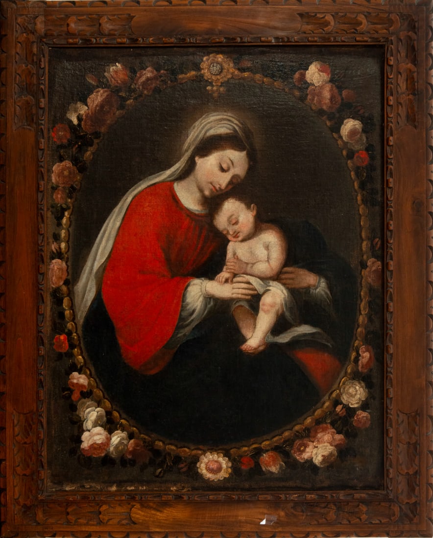 Virgin with child in a border of flowers, Granada school, 17th century (1 of 5)