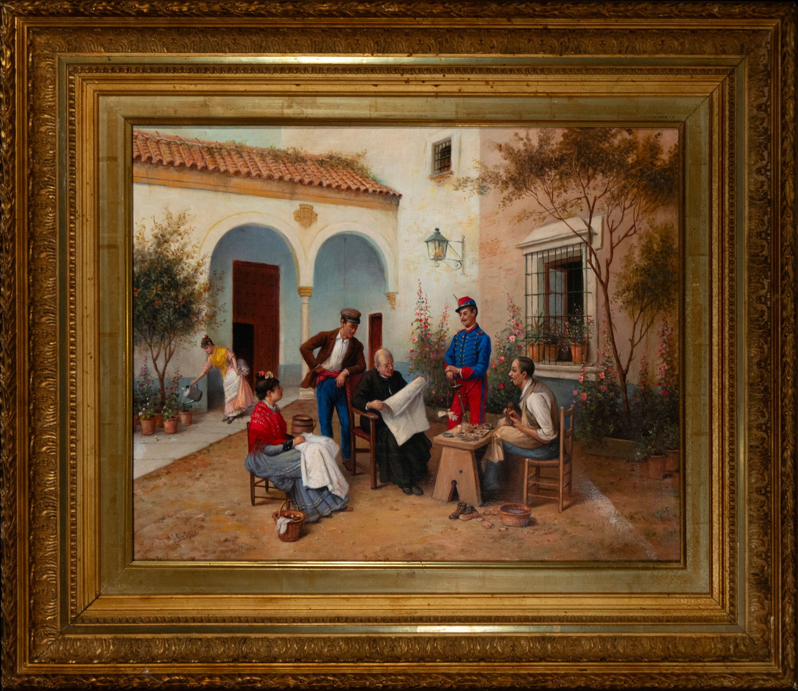 José Rico Cejudo José Rico Cejudo (Seville, March 27, 1864-Seville, 1939) Andalusian patio: Measurements: 59 cm x 44 cm and 81 cm x 68 cm, signed lower right corner.