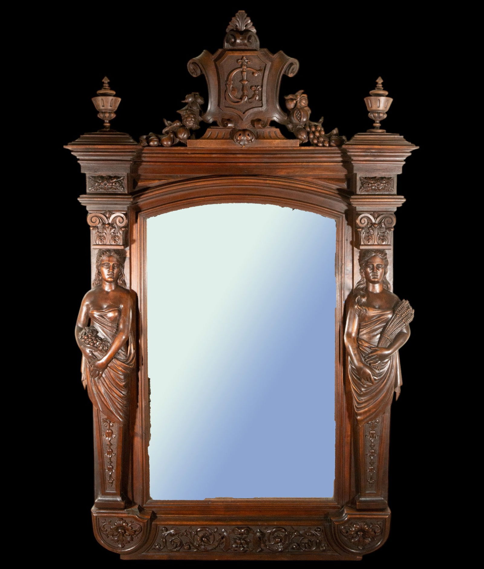 Victorian natural wood mirror with Ceres goddess, 19th century (1 of 7)