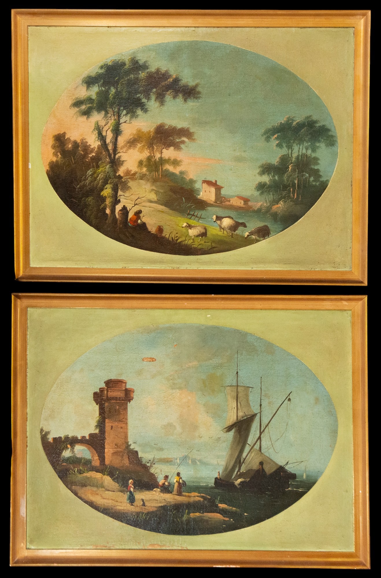 18th Century Dutch School - Pair of Pastoral and Maritime Scenes: Measurements 82 × 59 88 × 67 cm. Oil on canvas.